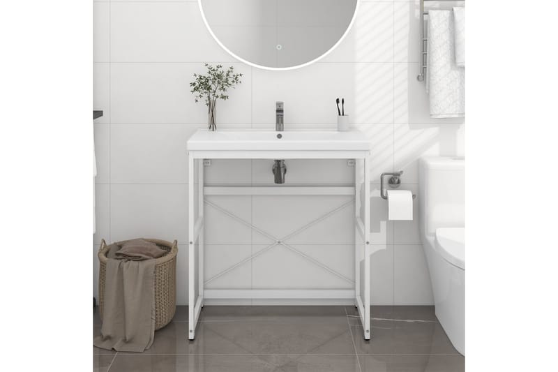Kylpyhuoneen pesualtaan kehys valkoinen 79x38x83 cm rauta - Valkoinen - Talo & remontointi - Keittiö & kylpyhuone - Kylpyhuone - Kylpyhuonekalusteet - Allaskaappi