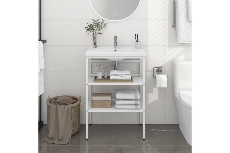 Kylpyhuoneen pesualtaan kehys valkoinen 59x38x83 cm rauta - Valkoinen - Talo & remontointi - Keittiö & kylpyhuone - Kylpyhuone - Kylpyhuonekalusteet - Allaskaappi