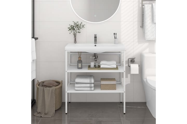 Kylpyhuoneen pesualtaan kehys valkoinen 79x38x83 cm rauta - Valkoinen - Allaskaappi