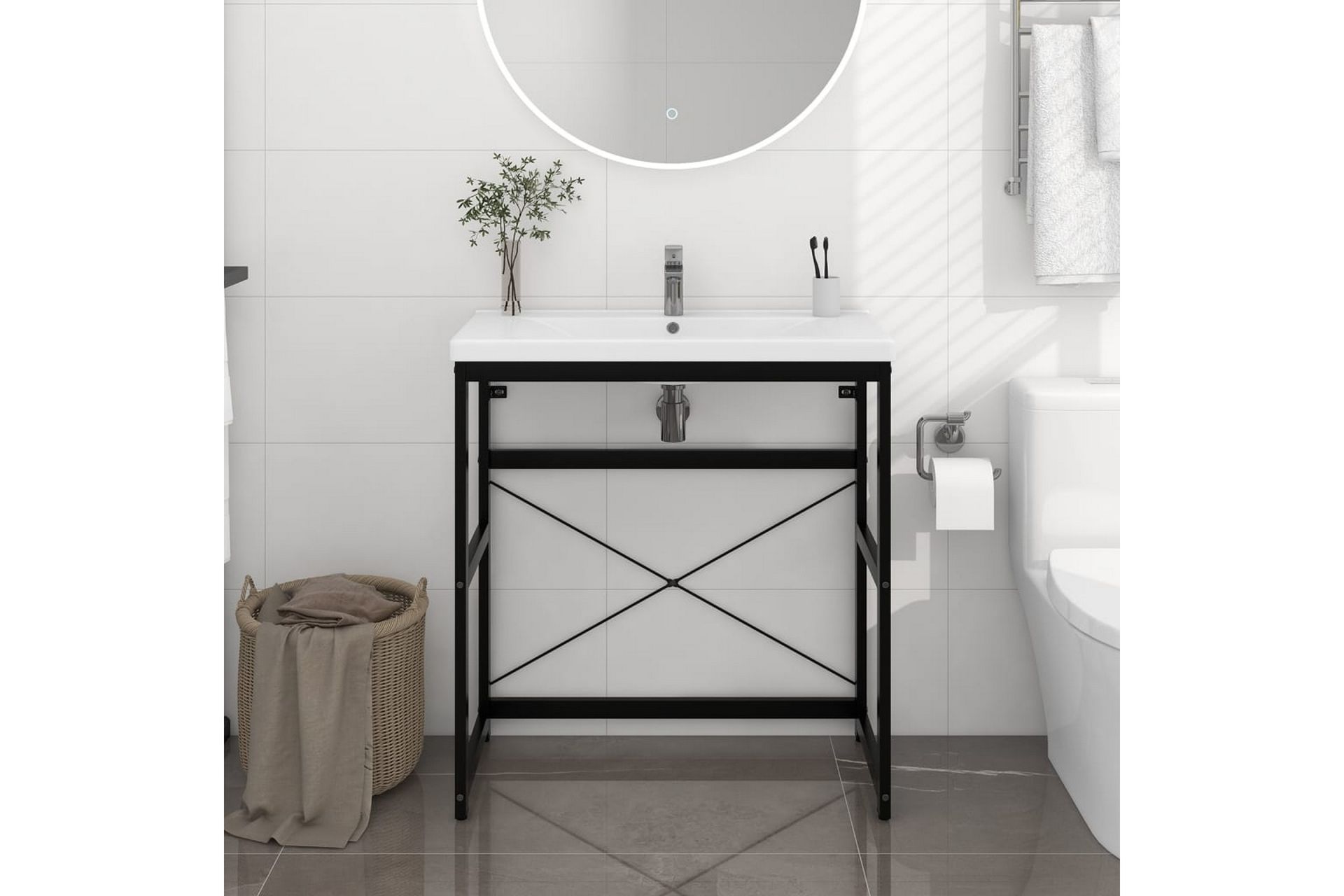 Kylpyhuoneen pesualtaan kehys musta 79x38x83 cm rauta - Musta - Talo & remontointi - Keittiö & kylpyhuone - Kylpyhuone - Kylpyhuonekalusteet - Allaskaappi