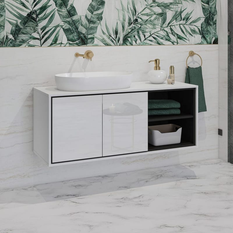 Allaskaappi Irvine 2 ovea - Valkoinen kiiltävä, 120 cm - Talo & remontointi - Keittiö & kylpyhuone - Kylpyhuone - Kylpyhuonekalusteet - Seinäkaappi & korkea kaappi