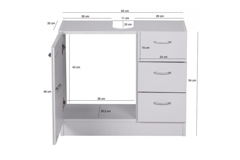 Allaskaappi Wohnling Kalvopinnoitettu lastulevy 1 ovi 3 laatikkoa moderni - Talo & remontointi - Keittiö & kylpyhuone - Kylpyhuone - Kylpyhuonekalusteet - Seinäkaappi & korkea kaappi
