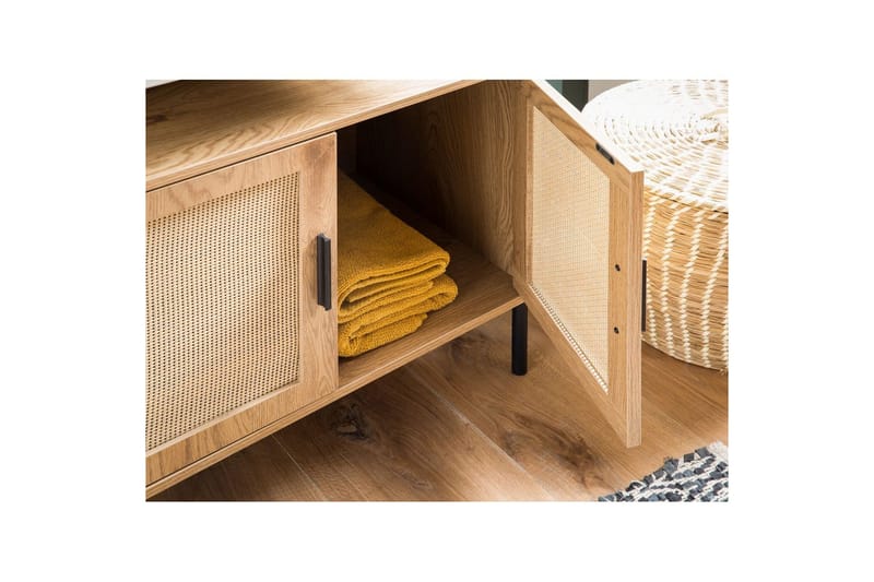 Allaskaappi Wohnling melamiinipäällystetty MDF, tammi-ilme, rottinkietuosa, metallijalat, moderni loft-tyyli 2 ovea - 2 ovea - Talo & remontointi - Keittiö & kylpyhuone - Kylpyhuone - Kylpyhuonekalusteet - Seinäkaappi & korkea kaappi