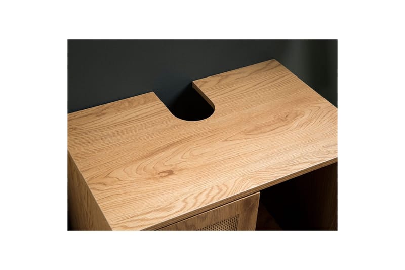 Allaskaappi Wohnling melamiinipäällystetty MDF, tammi-ilme, rottinkietuosa, metallijalat, moderni loft-tyyli 2 ovea - 2 ovea - Talo & remontointi - Keittiö & kylpyhuone - Kylpyhuone - Kylpyhuonekalusteet - Seinäkaappi & korkea kaappi