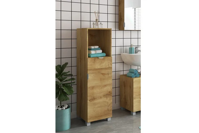 Atlas Korkea kaappi kylpyhuoneeseen 129x38x36 cm - Luonto - Talo & remontointi - Keittiö & kylpyhuone - Kylpyhuone - Kylpyhuonekalusteet - Kylpyhuonekaapit