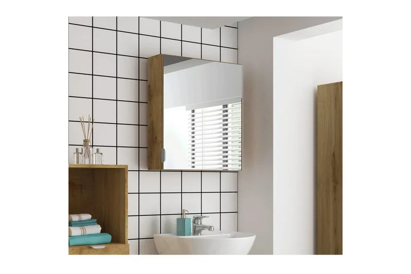 Atlas Seinähylly Peilillä 60x65 cm - Luonto - Talo & remontointi - Keittiö & kylpyhuone - Kylpyhuone - Kylpyhuonekalusteet - Peilikaapit