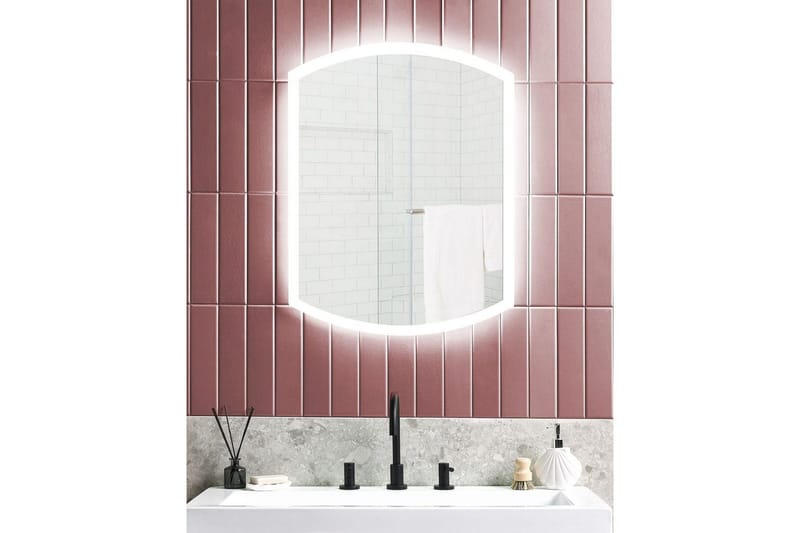 Badrumsspegel med LED Beliani Beziers Silver - Talo & remontointi - Keittiö & kylpyhuone - Kylpyhuone - Kylpyhuonekalusteet - Kylpyhuoneen peilit
