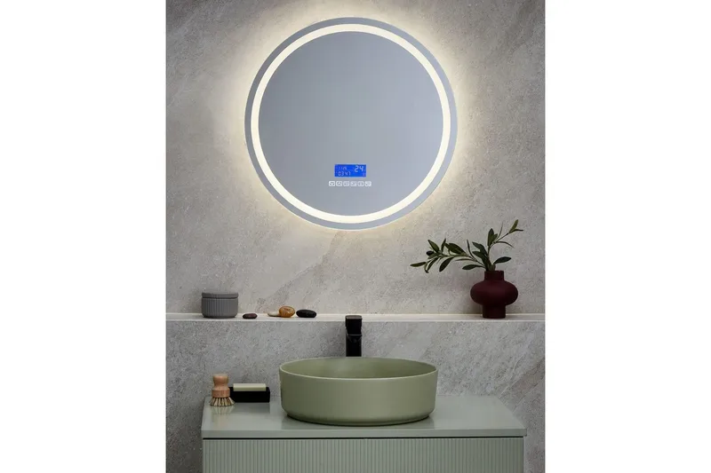 Badrumsspegel med LED Beliani Brognon Silver - Talo & remontointi - Keittiö & kylpyhuone - Kylpyhuone - Kylpyhuonekalusteet - Kylpyhuoneen peilit