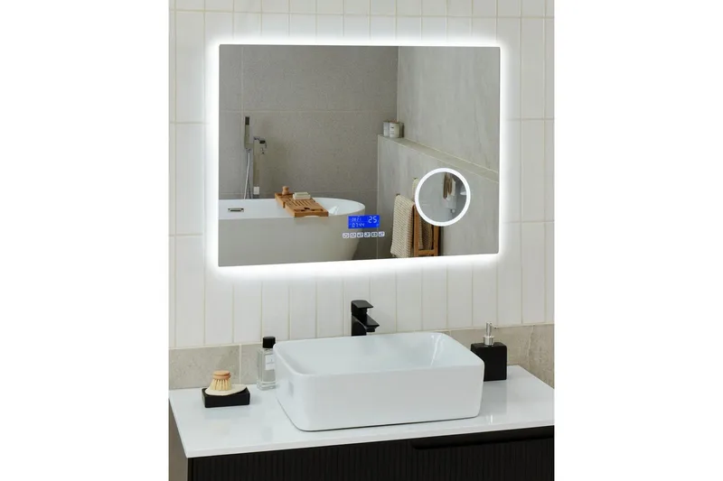 Badrumsspegel med LED Beliani Montaron Silver - Talo & remontointi - Keittiö & kylpyhuone - Kylpyhuone - Kylpyhuonekalusteet - Kylpyhuoneen peilit