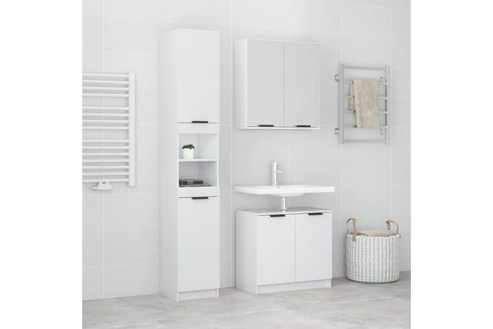 beBasic 3-osainen Kylpyhuonekaappisarja korkeakiilto valk. tekninen puu - Valkoinen - Kylpyhuonekaapit