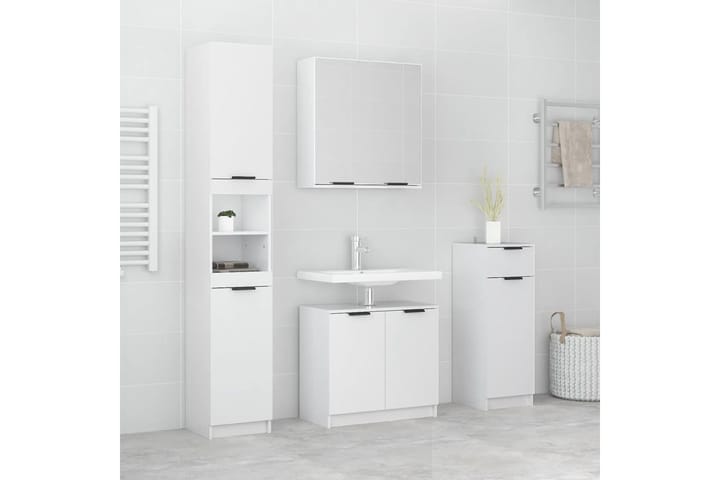 beBasic 4-osainen Kylpyhuonekaappisarja korkeakiilto valk. tekninen puu - Valkoinen - Kylpyhuonekaapit