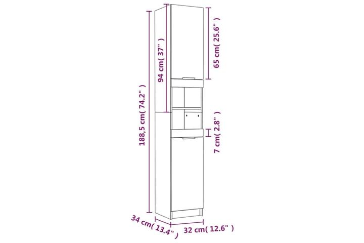 beBasic 4-osainen Kylpyhuonekaappisarja savutammi tekninen puu - Ruskea - Kylpyhuonekaapit