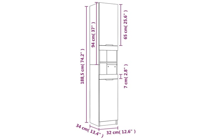 beBasic 5-osainen Kylpyhuonekaappisarja savutammi tekninen puu - Ruskea - Kylpyhuonekaapit