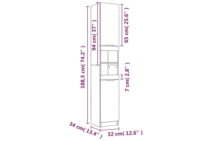 beBasic Kylpyhuoneen kaappi betoninharmaa 32x34x188,5 cm tekninen puu - Harmaa - Kylpyhuoneekaappi valaistuksella - Seinäkaappi & korkea kaappi - Pyykkikaappi - Kylpyhuonekaapit