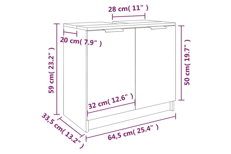 beBasic Kylpyhuoneen kaappi betoninharmaa 64,5x33,5x59 cm tekninen puu - Harmaa - Kylpyhuonekaapit