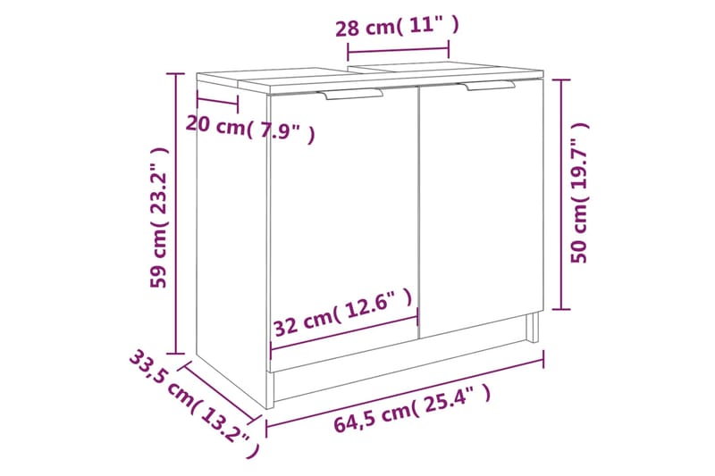beBasic Kylpyhuoneen kaappi harmaa Sonoma 64,5x33,5x59 cm tekninen puu - Harmaa - Talo & remontointi - Keittiö & kylpyhuone - Kylpyhuone - Kylpyhuonekalusteet - Kylpyhuonekaapit
