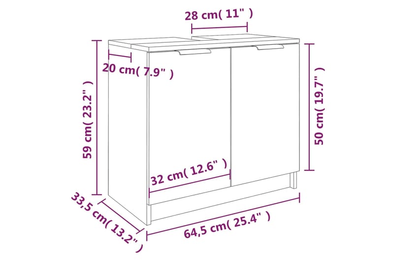 beBasic Kylpyhuoneen kaappi harmaa Sonoma 64,5x33,5x59 cm tekninen puu - Harmaa - Kylpyhuonekaapit