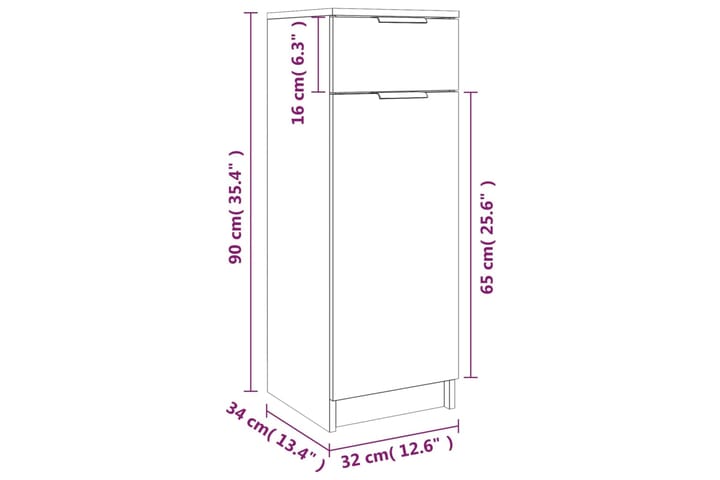beBasic Kylpyhuoneen kaappi korkeakiilto valk. 32x34x90 cm tekninen puu - Valkoinen - Kylpyhuonekaapit