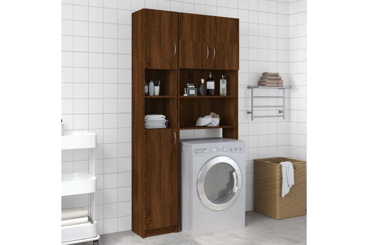 beBasic Kylpyhuoneen kaappi ruskea tammi 32x25,5x190 cm tekninen puu - Ruskea - Kylpyhuoneekaappi valaistuksella - Kylpyhuonekaapit - Pyykkikaappi - Seinäkaappi & korkea kaappi
