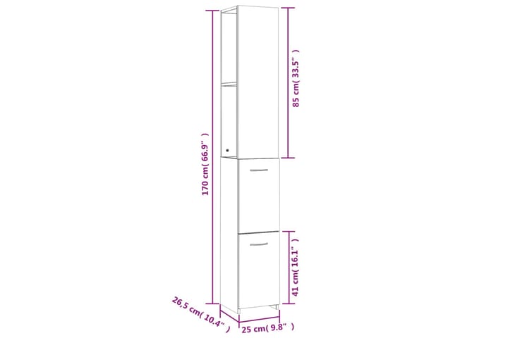 beBasic Kylpyhuoneen kaappi savutammi 25x25x170 cm tekninen puu - Ruskea - Kylpyhuoneekaappi valaistuksella - Seinäkaappi & korkea kaappi - Pyykkikaappi - Kylpyhuonekaapit
