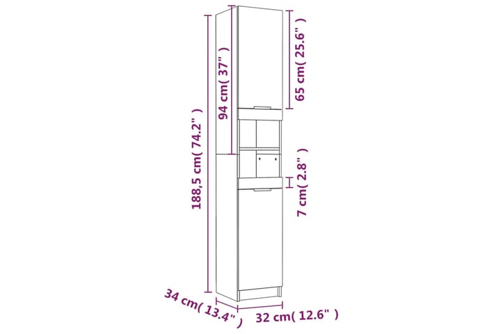 beBasic Kylpyhuoneen kaappi savutammi 32x34x188,5 cm tekninen puu - Ruskea - Kylpyhuoneekaappi valaistuksella - Seinäkaappi & korkea kaappi - Pyykkikaappi - Kylpyhuonekaapit