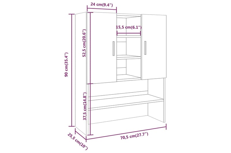 beBasic Pesukonekaappi ruskea tammi 70,5x25,5x90 cm - Kylpyhuonekaapit