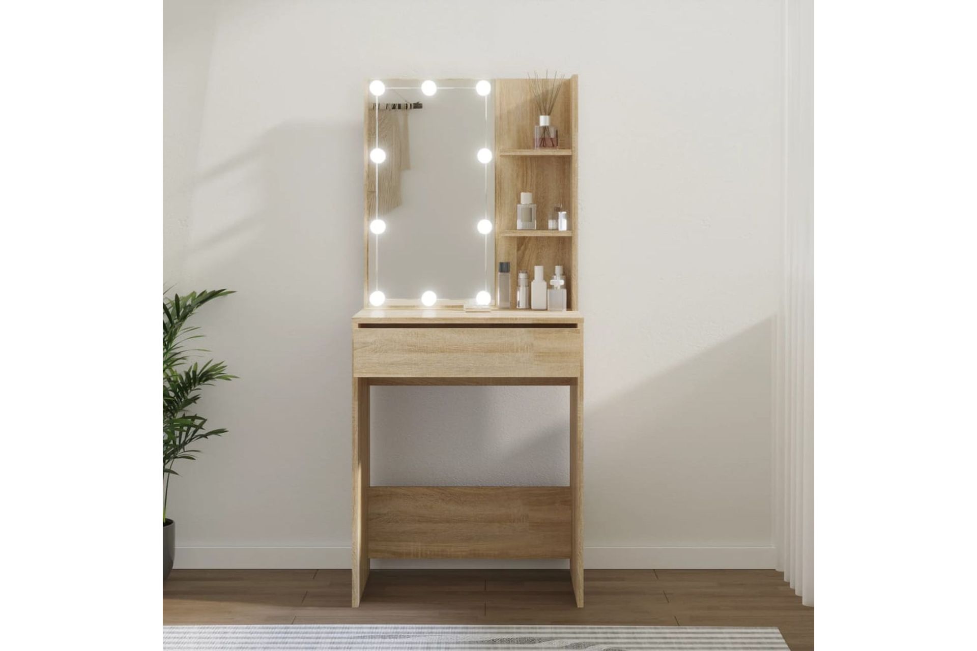 beBasic Peilipöytä LED-valoilla Sonoma-tammi 60x40x140 cm - Ruskea - Talo & remontointi - Keittiö & kylpyhuone - Kylpyhuone - Kylpyhuonekalusteet - Peilikaapit