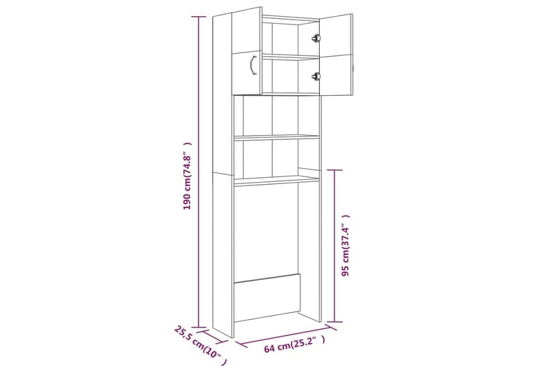 beBasic Pesukonekaappi harmaa Sonoma 64x25,5x190 cm - Kylpyhuonekaapit