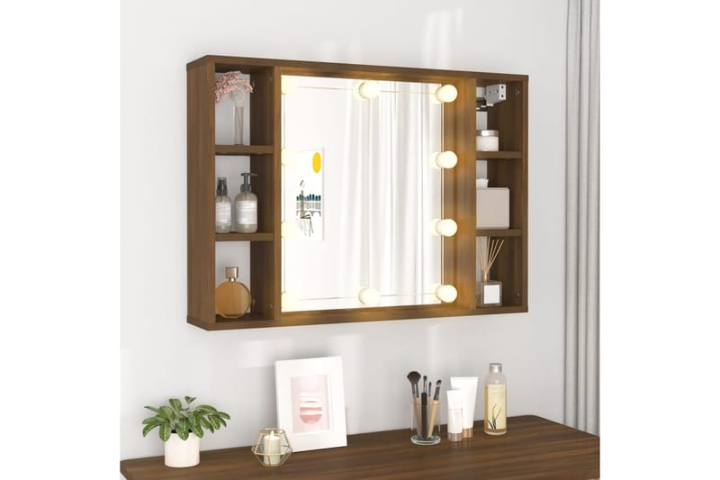 beBasic Peilikaappi LED-valoilla ruskea tammi 76x15x55 cm - Ruskea - Talo & remontointi - Keittiö & kylpyhuone - Kylpyhuone - Kylpyhuonekalusteet - Peilikaapit