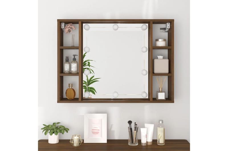 beBasic Peilikaappi LED-valoilla ruskea tammi 76x15x55 cm - Ruskea - Talo & remontointi - Keittiö & kylpyhuone - Kylpyhuone - Kylpyhuonekalusteet - Peilikaapit