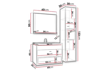 Ekomi Kylpyhuonekalustesetti 133 cm - Talo & remontointi - Keittiö & kylpyhuone - Kylpyhuone - Kylpyhuonekalusteet - Kylpyhuonekalustepaketit