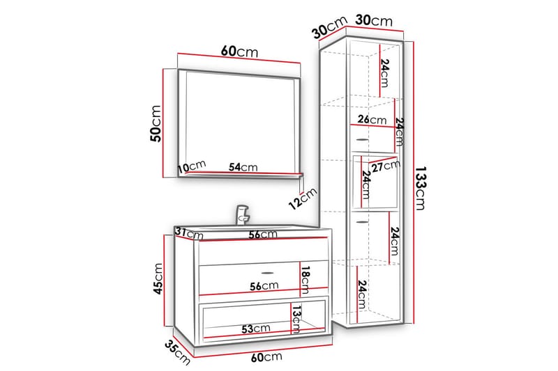Ekomi Kylpyhuonekalustesetti 133 cm - Talo & remontointi - Keittiö & kylpyhuone - Kylpyhuone - Kylpyhuonekalusteet - Kylpyhuonekalustepaketit