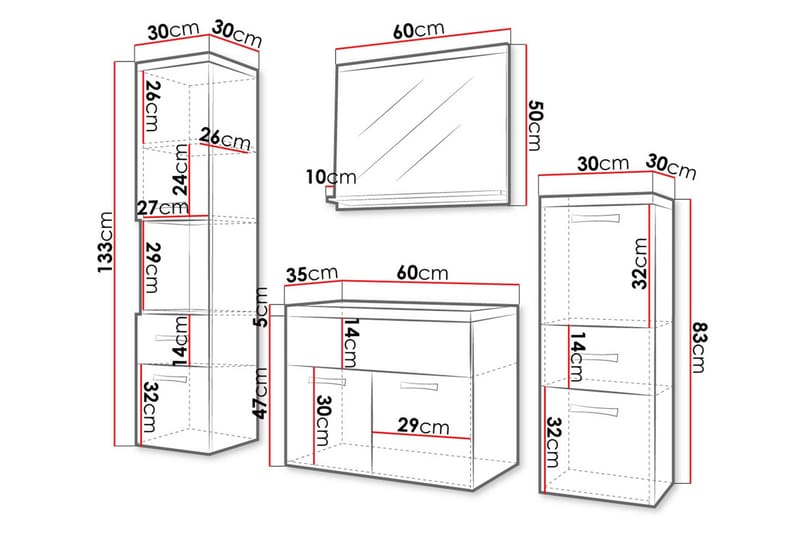 Ericka Kylpyhuonekalustesetti 133 cm - Talo & remontointi - Keittiö & kylpyhuone - Kylpyhuone - Kylpyhuonekalusteet - Kylpyhuonekalustepaketit