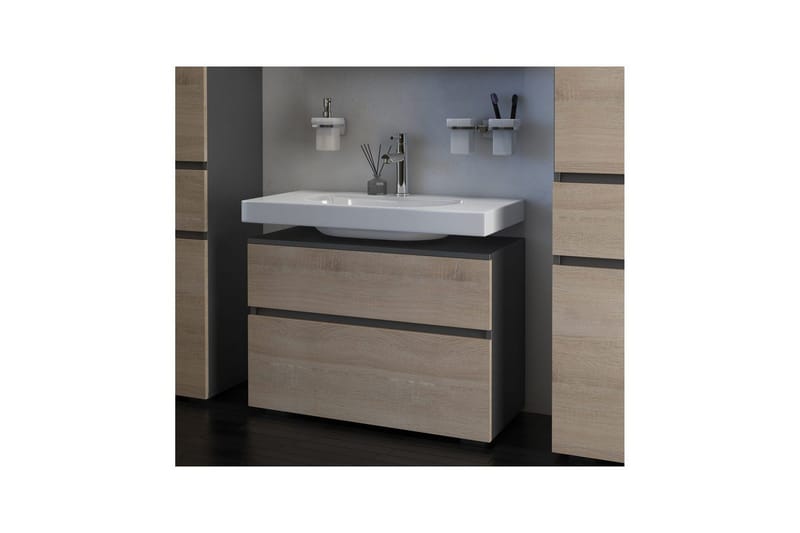 Högskåp till badrum Loft24 Tvättställsskåp Wisla Graphite Grey, Dark Colored Wood - Talo & remontointi - Keittiö & kylpyhuone - Kylpyhuone - Kylpyhuonekalusteet - Kylpyhuonekaapit