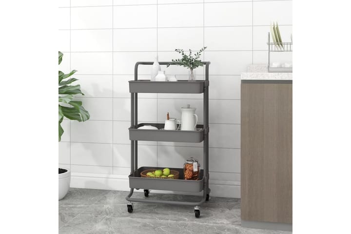 3-kerroksinen keittiövaunu harmaa 42x25x83,5 cm rauta ja ABS - Kärry kylpyhuoneeseen