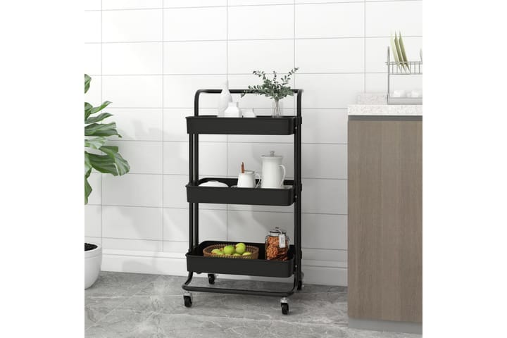 3-kerroksinen keittiövaunu musta 42x25x83,5 cm rauta ja ABS - Kärry kylpyhuoneeseen