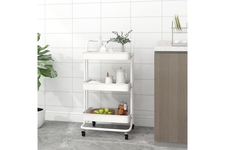 3-kerroksinen keittiövaunu valkoinen 42x25x83,5 cm - Kärry kylpyhuoneeseen