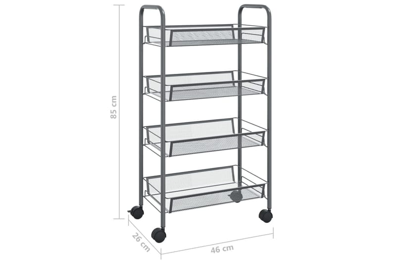 4-kerroksinen keittiövaunu harmaa 46x26x85 cm rauta - Kärry kylpyhuoneeseen