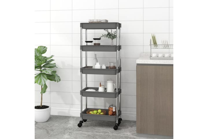 5-kerroksinen keittiövaunu harmaa 40x22x116 cm rauta ja ABS - Harmaa - Kärry kylpyhuoneeseen