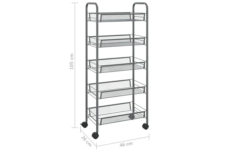 5-kerroksinen keittiövaunu harmaa 46x26x105 cm rauta - Talo & remontointi - Keittiö & kylpyhuone - Kylpyhuone - Kylpyhuonekalusteet - Kärry kylpyhuoneeseen