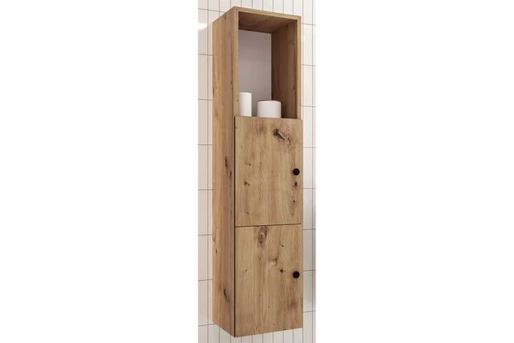 Korkea Kylpyhuonekaappi Dunvegan 135 cm - Ruskea - Kylpyhuoneekaappi valaistuksella - Seinäkaappi & korkea kaappi - Pyykkikaappi - Kylpyhuonekaapit
