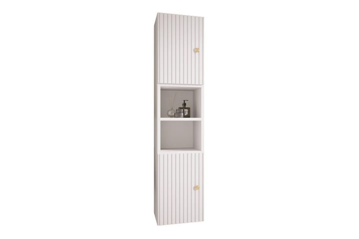Korkea Kylpyhuonekaappi Dunvegan 135 cm - Valkoinen - Kylpyhuoneekaappi valaistuksella - Seinäkaappi & korkea kaappi - Pyykkikaappi - Kylpyhuonekaapit