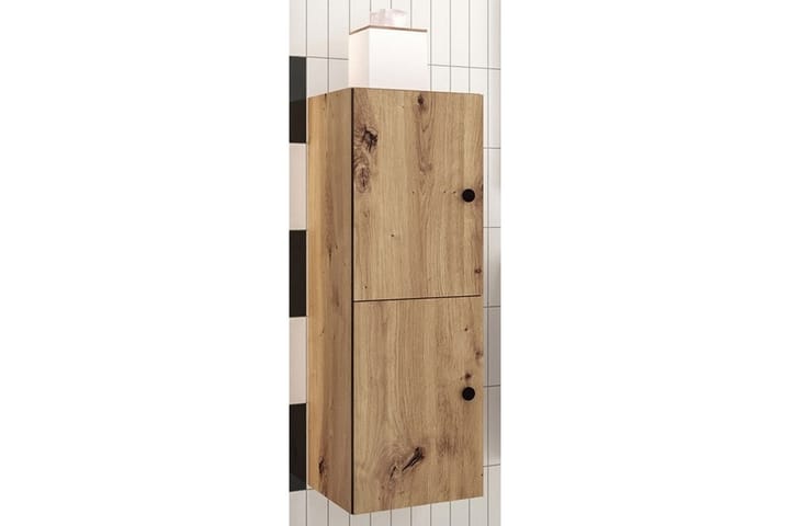 Korkea Kylpyhuonekaappi Dunvegan 90 cm - Ruskea - Kylpyhuoneekaappi valaistuksella - Seinäkaappi & korkea kaappi - Pyykkikaappi - Kylpyhuonekaapit