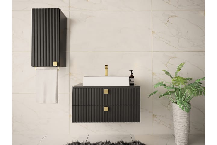 Korkea Kylpyhuonekaappi Glenndale 73 cm - Musta - Kylpyhuoneekaappi valaistuksella - Seinäkaappi & korkea kaappi - Pyykkikaappi - Kylpyhuonekaapit