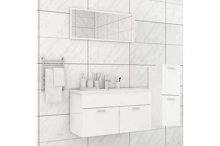 Kylpyhuoneen kalustesarja korkeakiilto valkoinen lastulevy - Valkoinen - Kylpyhuonekalustepaketit
