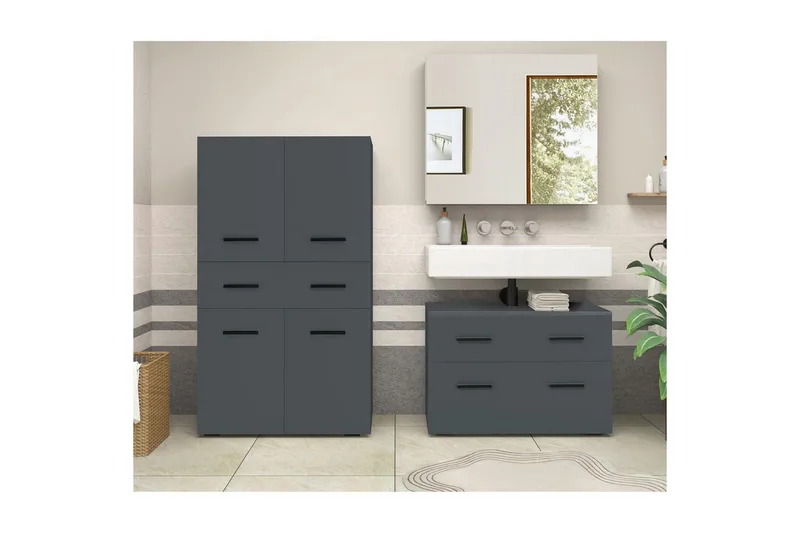 Kylpyhuoneen korkeakaappi Loft24 Malika kylpyhuoneen korkea kaappi 130x76x35 cm Grå - Talo & remontointi - Keittiö & kylpyhuone - Kylpyhuone - Kylpyhuonekalusteet - Kylpyhuonekaapit