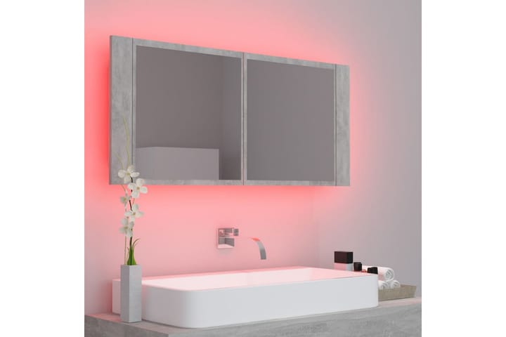 Kylpyhuoneen LED peilikaappi 100x12x45 cm - Betoninharmaa - Peilikaapit - Kylpyhuoneekaappi valaistuksella