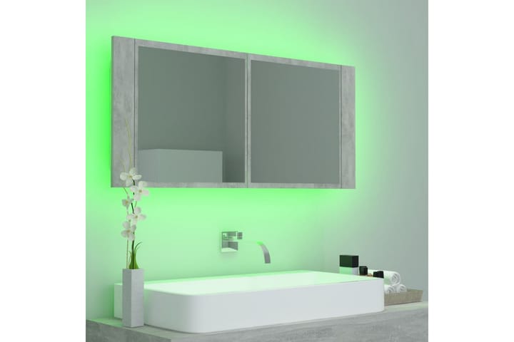 Kylpyhuoneen LED peilikaappi 100x12x45 cm - Betoninharmaa - Peilikaapit - Kylpyhuoneekaappi valaistuksella