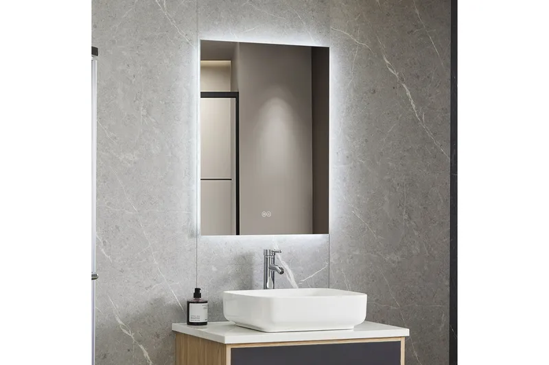 Kylpyhuoneen peili 60x80 cm LED-valaistuksella ja huurteenestolla - Talo & remontointi - Keittiö & kylpyhuone - Kylpyhuone - Kylpyhuonekalusteet - Kylpyhuoneen peilit