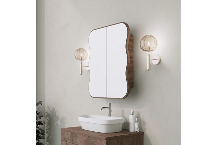 Kylpyhuoneen seinäkaappi peilillä Najmin 45 cm - Pähkinä - Peilikaapit - Kylpyhuoneekaappi valaistuksella